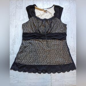 VTG Y2K Plus Size Babydoll Top 18 20 1X Whimsigoth Milkmaid Black Lace Fairy